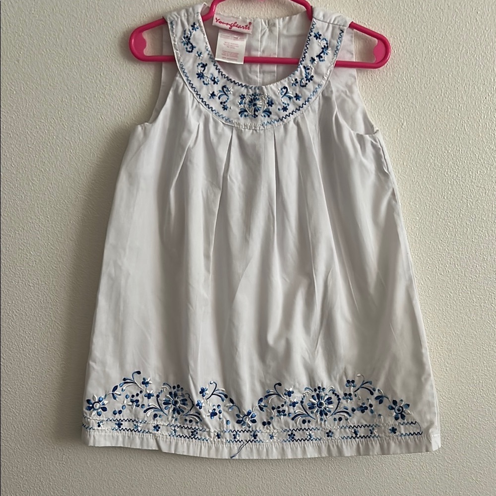 Adorable Sleeveless Youngheart White/ Blue Floral Embroidered 4T Summer Dress